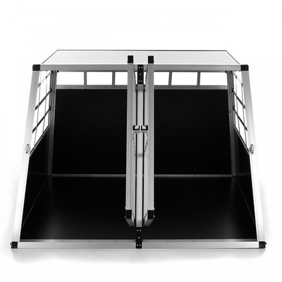 ALUMINUM Double Dog Crate Key Lock FRONT Door Pet Transport Car Travel Cage Box ZX104A1