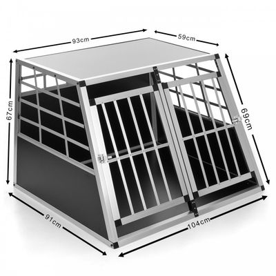 ALUMINUM Double Dog Crate Key Lock FRONT Door Pet Transport Car Travel Cage Box ZX104A1