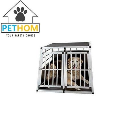 ALUMINUM Double Dog Crate Key Lock FRONT Door Pet Transport Car Travel Cage Box ZX979A1