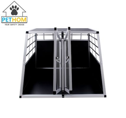 ALUMINUM Double Dog Crate Key Lock FRONT Door Pet Transport Car Travel Cage Box ZX979A1