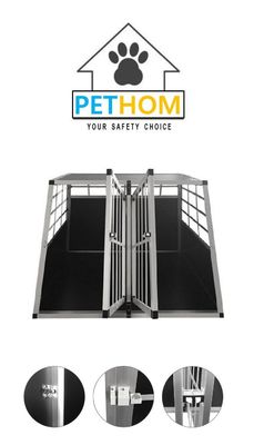 ALUMINUM Double Dog Crate Key Lock FRONT Door Pet Transport Car Travel Cage Box ZX979A1