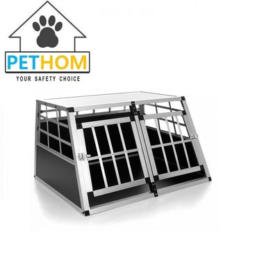 ALUMINUM Double door Dog Cage Transport Car Travel Cage Box ZX896A1