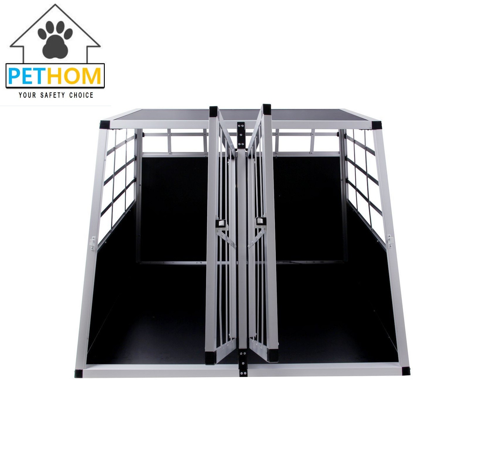 ALUMINUM Double Dog Crate Key Lock FRONT Door Pet Transport Car Travel Cage Box ZX979A1