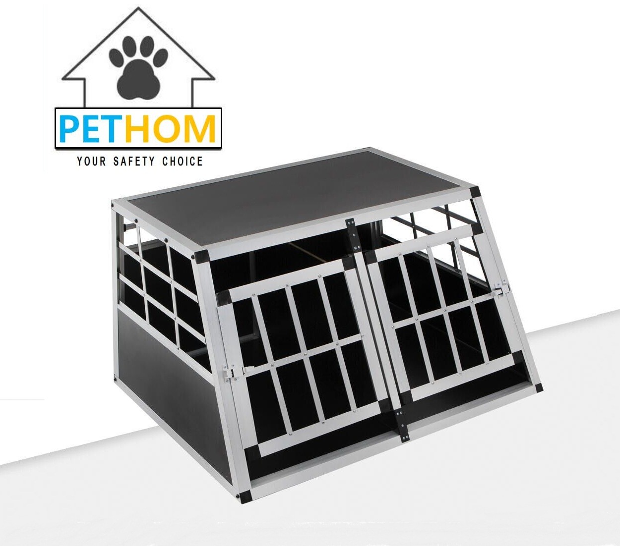 Large Dog Crate Sturdy Cage Car Transport Double Carrier Partition Wall Safe